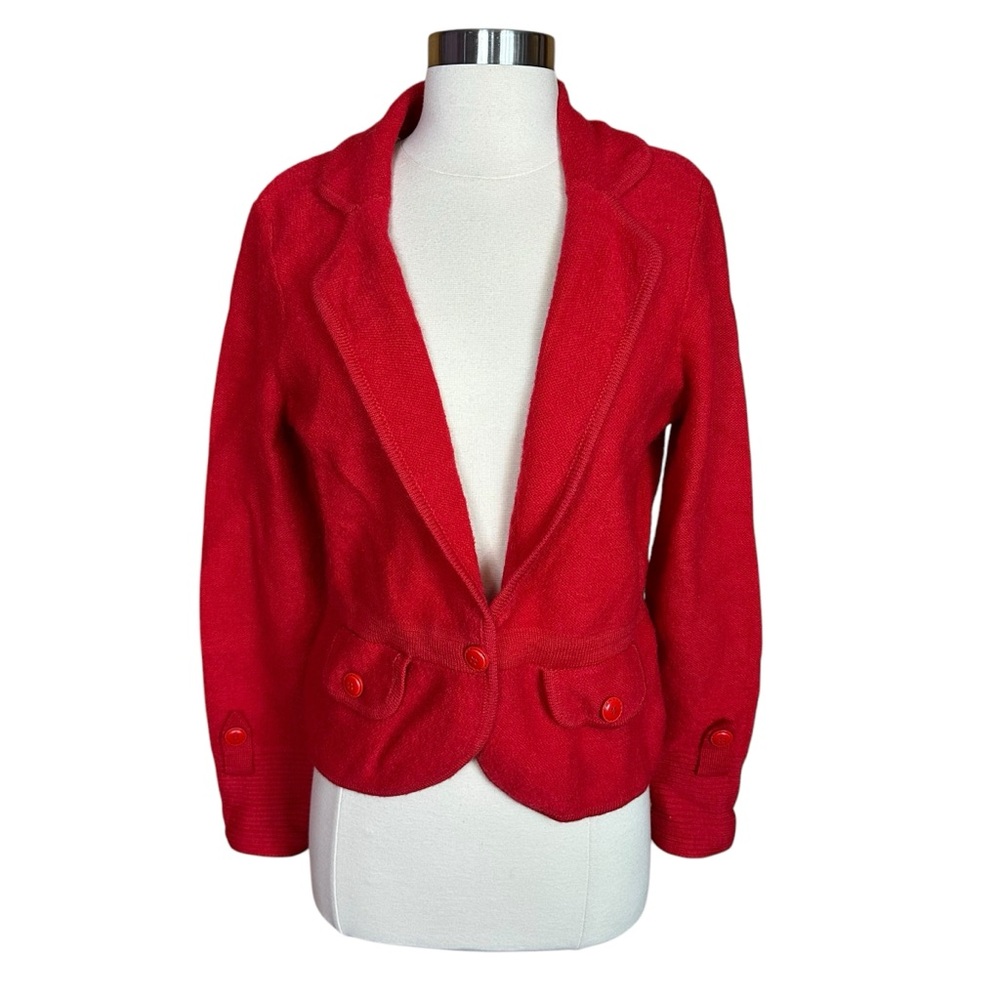Colette Mordo Wool Red Single Button Front Blazer Jacket Size Medium